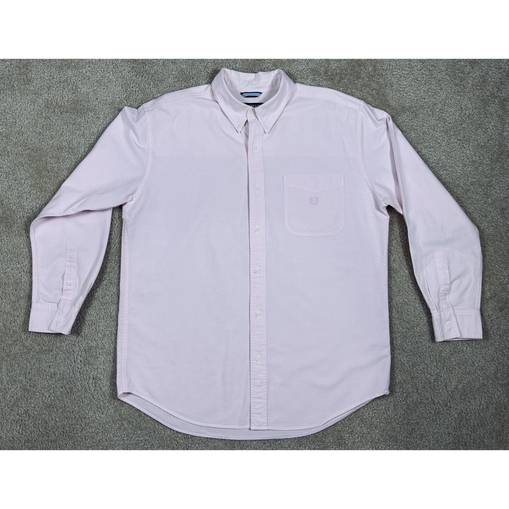 CHAPS Mens Button Down Shirt Long Sleeve Pink Oxford Logo Pocket Large